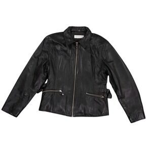 Jones New York Leather Jacket Womens Large Black‎ Motorcycle Biker City
